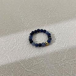 Содалитовое Эластичные кольца для пальцев из натурального содалита для женщин, с шариком из нержавеющей стали, внутренний диаметр: регулируемый