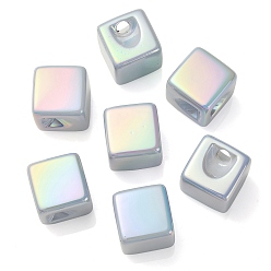 Light Blue UV Plating Rainbow Iridescent Acrylic Beads, Cube, Light Blue, 15x15x15mm, Hole: 3.8mm