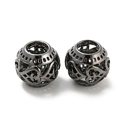 Gunmetal Alloy European Beads, Large Hole Beads, Hollow, Round with Heart, Gunmetal, 10.5x9.5mm, Hole: 4.7mm
