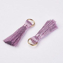 Pink Cannetille Nylon Tassel Pendant Decorations, with Iron Findings, Golden, Pink, 30~32x7x4mm, Hole: 4x5mm