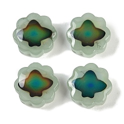 Зеленый Двухцветные стеклянные бусины для настроения, чувствительные к температуре бусины, меняющие цвет, цветок, зелёные, 12x12x5 мм, отверстие : 1.2 мм