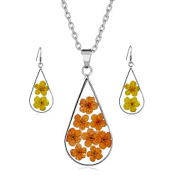 Шоколадный Комплекты из ожерелий и висячих серег из пластикового сплава в форме капли, с сухих цветов внутри, цвет шоколада, 450 мм