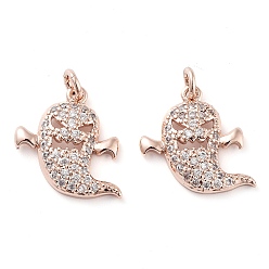 Розовое Золото Хэллоуин стойка покрытие латунь микро проложить прозрачные подвески из кубического циркония, с целью перехода в кольце, долговечный, без кадмия и без свинца, призрак, розовое золото , 15x15x4 мм, отверстие : 2 мм