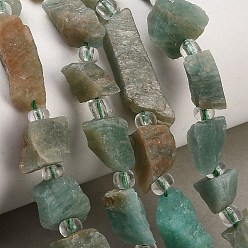 Amazonite Natural Amazonite Beads Strands, Raw Rough, Nuggets, with Seed Beads, 8~19x7~10x6~8mm, Hole: 1mm, about 28~30pcs/strand, 15.16''(38.5cm)~15.94''(40.5cm)
