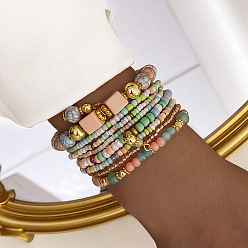 Разноцветный 8шт 8 стили набор браслетов из стеклянных бусинок, составной браслет для женщин, со сплавом, красочный, 2-3/8 дюйм (6 см)