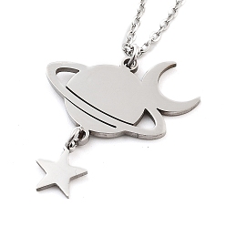 Stainless Steel Color Non-Tarnish 304 Stainless Steel Pendant Necklaces, Cable Chains, Planet, Stainless Steel Color, 17.48 inch(44.4cm)