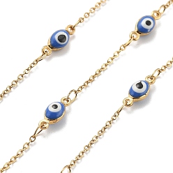 Темно-Голубой Цепи из эмали и нержавеющей стали, ионное покрытие (ip), пайки, реальный 304 k позолоченный, злые глаза, с катушкой, глубокое синее небо, 18 мм