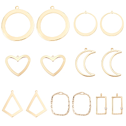 Real 18K Gold Plated Brass Open Back Bezel & Cubic Zirconia Pendants, For DIY UV Resin, Epoxy Resin, Pressed Flower Jewelry, Ring, Moon, Rectangle, Pentagon, Heart, Rhombus, Real 18K Gold Plated, 24x21.5x1.5mm, Hole: 1mm, 14pcs/box