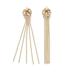 Real 18K Gold Plated Brass Tassel Big Pendants, with Ball Chains, Nickel Free, Love Knot, Real 18K Gold Plated, 65x11x7mm, Hole: 1.4mm