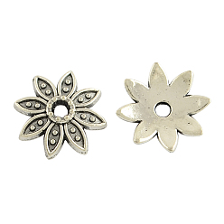 Античное Серебро 8 -petal тибетский стиль сплава цветок крышки шарика, без кадмия и без свинца, античное серебро, 14x3.5 мм, отверстие : 2 мм