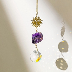 Аметист Стекло подвесные украшения, с металлической фурнитурой и натуральным аметистом, подвесные украшения для домашней спальни, 260~270x30~40 мм