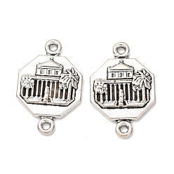 Античное Серебро Восьмиугольник из сплава в тибетском стиле с подвесками-соединителями в виде церкви, без свинца и без кадмия, античное серебро, 20.5x13x2.5 мм, отверстие : 1.4 мм, Около 606 шт / 1000 г