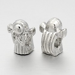 Platinum Rack Plating Alloy European Beads, Angel, Platinum, 13x11x8mm, Hole: 4mm