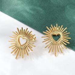 Настоящее золото 18K Ионное покрытие (ip) 304 полые серьги-гвоздики из нержавеющей стали для женщин, реальный 18 k позолоченный, 19.5x17.5 мм, штифты : 1 мм