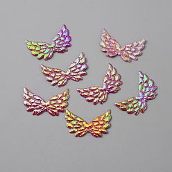 Medium Violet Red Non-Woven Fabric Ornament Accessories, Iridescent Embossed Angel Wing, Medium Violet Red, 22x35x0.7mm