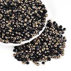 Золотистый 6/0 полупокрытые стеклянные бусины, два тона, круглое отверстие, рондель, золотые, 4x3 мм, отверстие : 1.4 мм, Около 7142 шт / фунт