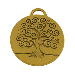 Antique Golden Tibetan Style Alloy Enamel Pendants Setting, Flat Round with Tree of Life, Cadmium Free & Nickel Free & Lead Free, Antique Golden, 27x23.5x2.5mm, Hole: 4mm, about 190pcs/1000g