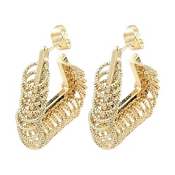 Real 16K Gold Plated Brass Triangle with Rings Stud Earrings, Half Hoop Earrings, Real 16K Gold Plated, 28.5x27x8mm