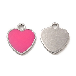 Stainless Steel Color 304 Stainless Steel Enamel Pendants, Heart Charm, Stainless Steel Color, 11x10x1mm, Hole: 1.6mm
