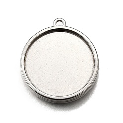 Круглые 304 Настройки кабошон из нержавеющей стали кулон, двухсторонние пустые лотки для рамок, цвет нержавеющей стали, круглые, лоток : 20 мм, 26x23x3.2 мм, отверстие : 2 мм