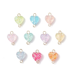 Золотой Подвески-сердечки в форме прозрачной смолы, с блестящей пудрой и 304 двойными петлями из нержавеющей стали, разноцветные, золотые, 15x10x4.5 мм, отверстие : 2 мм