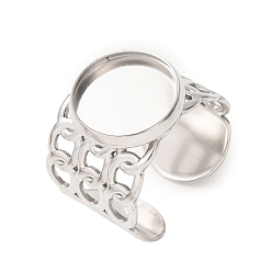 Stainless Steel Color 304 Stainless Steel Cable Chain Cuff Ring Components, Round Pad Ring Setting, Stainless Steel Color, 14mm,18mm, Tray Size: 12mm