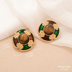 Цветок Серьги-гвоздики из натурального сплава тигрового глаза, золотые, цветок, 30x30.7 мм