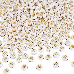 Letter B 500 Uds plateando cuentas de acrílico, metal dorado enlaced, agujero horizontal, plano y redondo con alfabeto, blanco, letra b, 7x3.5 mm, agujero: 1.2 mm