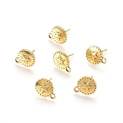 Античное Золото Серьги-гвоздики в тибетском стиле, с петлей, без кадмия, без никеля и без свинца, плоско-круглые, античное золото , 15x12 мм, штифты : 1 мм, отверстие : 2 мм