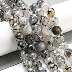 Серый Граненые натуральные драконьи вены агатовые бусины, круглые, окрашенная и подогревом, серые, 12 мм, отверстие : 1.6 мм, около 31 шт / нитка, 14.76'' (37.5 см)