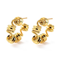 Real 18K Gold Plated Twist C-shape Stud Earrings for Her, Half Hoop Earrings, Open Hoop Earrings, Cadmium Free & Lead Free, Real 18K Gold Plated, 24x7mm, Pin: 1mm