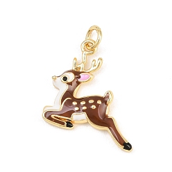 Коричневый Латунные микро проложить кубического циркония подвески, с эмалью, олени прелести, долговечный, стойки покрытие, без свинца и без кадмия, реальный 18 k позолоченный, коричневые, 19.5x18.5x3 мм, отверстие : 3.2 мм