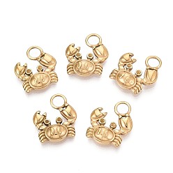 Золотой 304 подвески из нержавеющей стали, крабовые прелести, золотые, 16x14~14.5x3.5 мм, отверстие : 3.5 мм