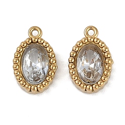 Прозрачный Ионное покрытие (ip) 304 подвески из нержавеющей стали с микропаве из кубического циркония, реальный 18 k позолоченный, овальный шарм, прозрачные, 10.5x6.5x3 мм, отверстие : 0.8 мм