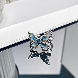 Стально-синий Латунные эмалевые манжеты для женщин, бабочка, стальной синий, внутренний диаметр: 17~19 мм