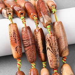 (224) Цвет бронзы Олимп внутри цвета Природные пожары треск агат бисер нитей, окрашенная и подогревом, баррель, 39~41x13~14 мм, отверстие : 2.5 мм, около 8 шт / нитка, 15.35''~16.14'' (39~41 см)