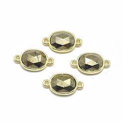 Pyrite Natural Pyrite Links connectors, with Golden Tone Brass Findings, Oval, Faceted, 17x9.5x4.5mm, Hole: 1.2mm