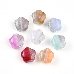 (52) Непрозрачная лаванда Двухцветные прозрачные смоляные бусины, цветка сливы, с блеском порошок, разноцветные, 16~16.5x16.5x10.5 мм, отверстие : 2.5 мм