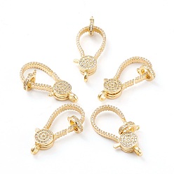 Настоящее золото 18K Латунная застежка-клешня с микропейвом из прозрачного кубического циркония, долговечный, реальный 18 k позолоченный, 28.5x13x4.5 мм, отверстие : 2.8 мм