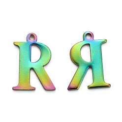 Letter R Ионное покрытие (ip) 304 подвески с алфавитом из нержавеющей стали, Радуга цветов, буква r, 12x9x1 мм, отверстие : 1 мм