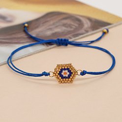 Синий Браслеты из стеклянных бус в богемном стиле, регулируемые браслеты из плетеного шнура из полиэстера для женщин, шестиугольник, синие