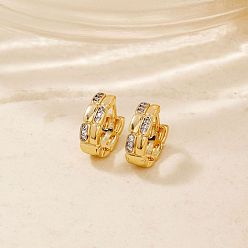 Прозрачный Латунные серьги обруча, с кубического циркония, золотые, прозрачные, 13x5 мм