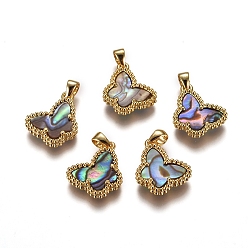 Paua Shell Paua Shell  Pendants, with Real 24K Gold Plated Brass Pendant Cabochons Settings, Long-Lasting Plated, Butterfly, 15x13x3.5mm, Hole: 3x3.5mm