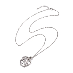 Нержавеющая Сталь Цвет Ожерелья с подвеской в виде клетки с кристаллами, с латунным ползунком, 304 из нержавеющей стали кабель цепи ожерелья, цвет нержавеющей стали, 23.43 дюйм (59.5 см)