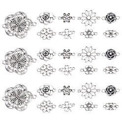 Античное Серебро 90 шт. 9 стили тибетские сплавные цветочные звенья/соединители, античное серебро, 12~37x15~31x1~3.5 мм, отверстие : 1.5~2 мм, 10 шт / стиль