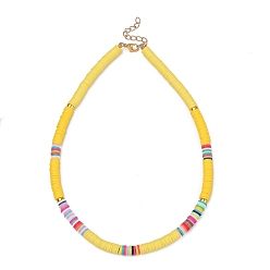 Желтый Колье из бисера ручной работы из полимерной глины хэйши, с немагнитными синтетическими гематитовыми шариками и 304 заклепками из омара из нержавеющей стали, желтые, 16.34 дюйм (41.5 см)