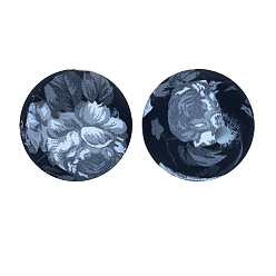 Черный Круглые бусины из пищевого силикона с цветочным принтом, чёрные, 15 мм