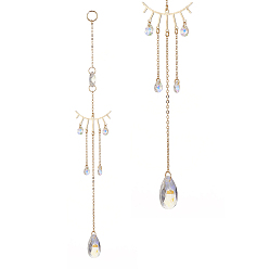 Разноцветный Ab цветное стекло каплевидное окно висит ловцы солнца, фурнитура из латуни подвески украшения украшения, красочный, 228 мм