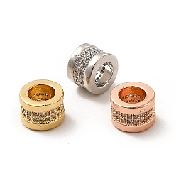 (52) Непрозрачная лаванда Реечное покрытие латунь микро паве прозрачный кубический цирконий европейские бусины, бусины с большим отверстием, колонка, разноцветные, 8.5x6 мм, отверстие : 5 мм