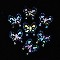 Черный Светящиеся УФ-покрытие радужные радужные акриловые бусины, светится в темноте, бабочка, чёрные, 30x29x10.5 мм, отверстие : 2 мм